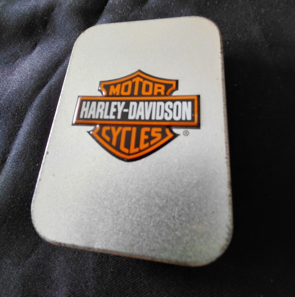 Harley-Davidson Silver and Orange Logo Tin